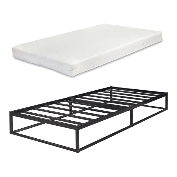 Metalen bedframe met bedbodem en matras zwart [en.casa] [neu.haus]