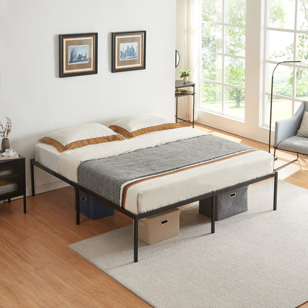 Metalen bedframe Vårdö met bedbodem en matras zwart [en.casa] [neu.haus]