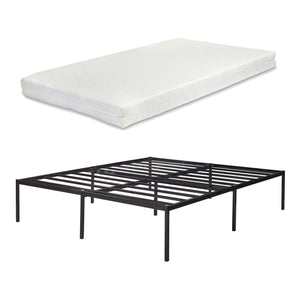 Lit en métal Vårdö avec matelas acier noir [en.casa]