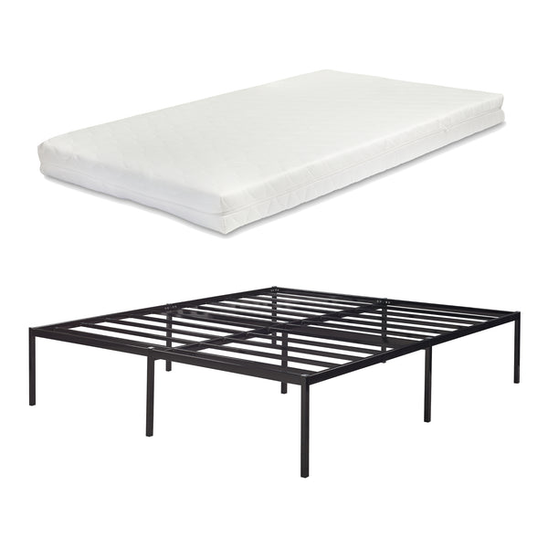 Lit en métal Vårdö avec matelas acier noir [en.casa]