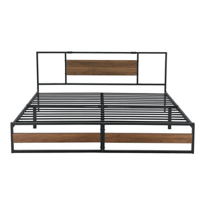 Cadre de Lit Villach en Métal Plusieurs tailles Noir Mat Effet Noyer [en.casa]