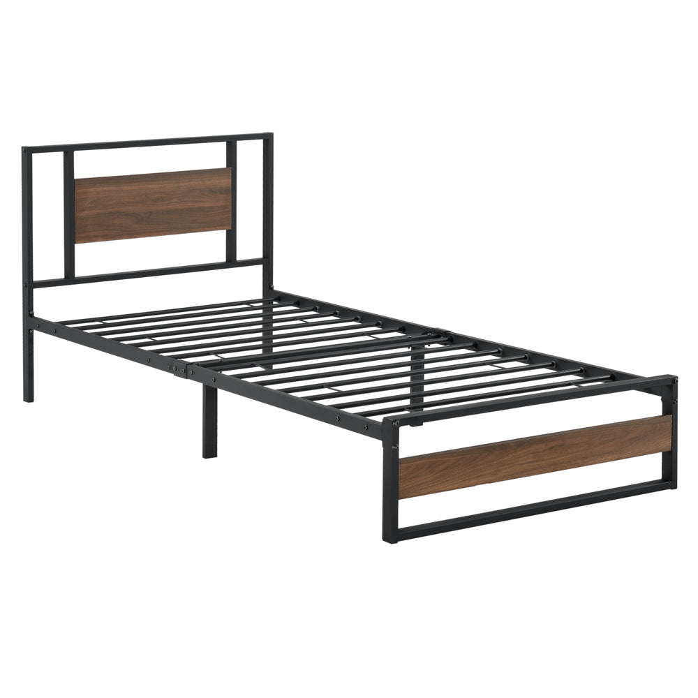 Metalen bed Villach in verschillende maten Zwart Walnoot - Look [en.casa] - premiumXL