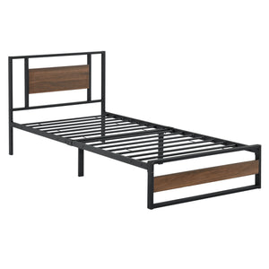 Metalen bed Villach bedframe met bedbodem zwart en walnoot - verschillende maten