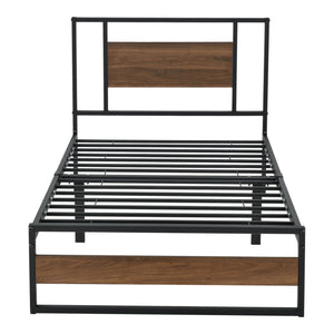 Metalen bed Villach bedframe met bedbodem zwart en walnoot - verschillende maten