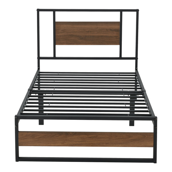 Metalen bed Villach bedframe met bedbodem zwart en walnoot - verschillende maten