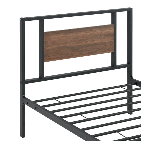 Metalen bed Villach bedframe met bedbodem zwart en walnoot - verschillende maten