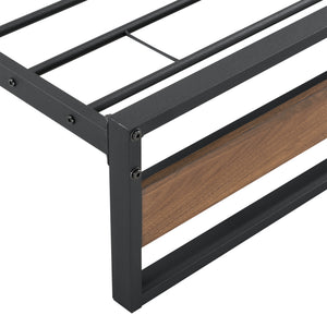 Metalen bed Villach bedframe met bedbodem zwart en walnoot - verschillende maten