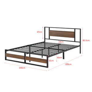 Metalen bed Villach bedframe met bedbodem en matras zwart en walnoot - verschillende maten