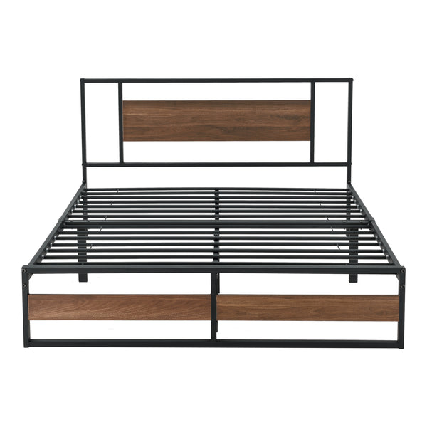 Metalen bed Villach bedframe met bedbodem en matras zwart en walnoot - verschillende maten