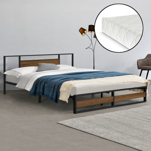 Cadre de Lit Villach Matelas Plusieurs tailles Noir Mat Effet Noyer [en.casa]