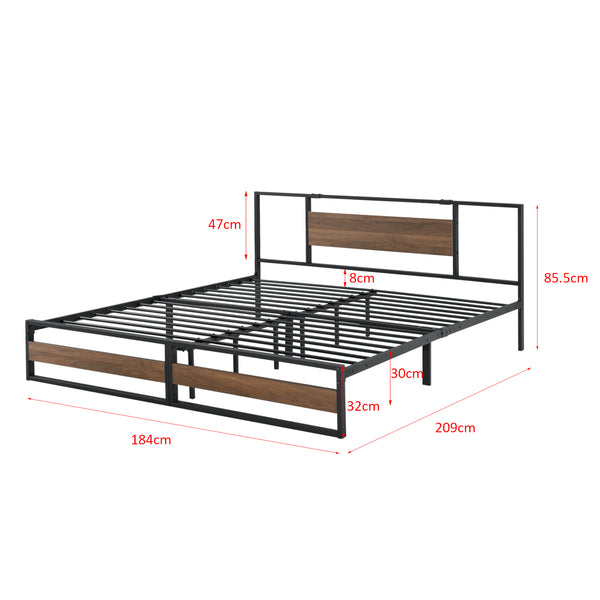 Cadre de Lit Villach Matelas Plusieurs tailles Noir Mat Effet Noyer [en.casa]