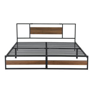 Cadre de Lit Villach Matelas Plusieurs tailles Noir Mat Effet Noyer [en.casa]