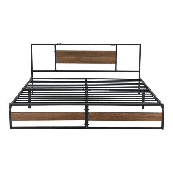 Cadre de Lit Villach Matelas Plusieurs tailles Noir Mat Effet Noyer [en.casa]