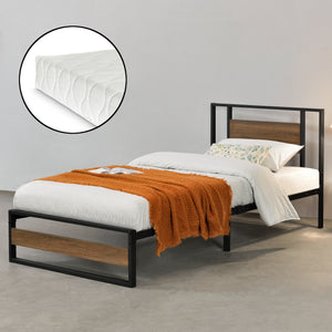 Cadre de Lit Villach Matelas Plusieurs tailles Noir Mat Effet Noyer [en.casa]