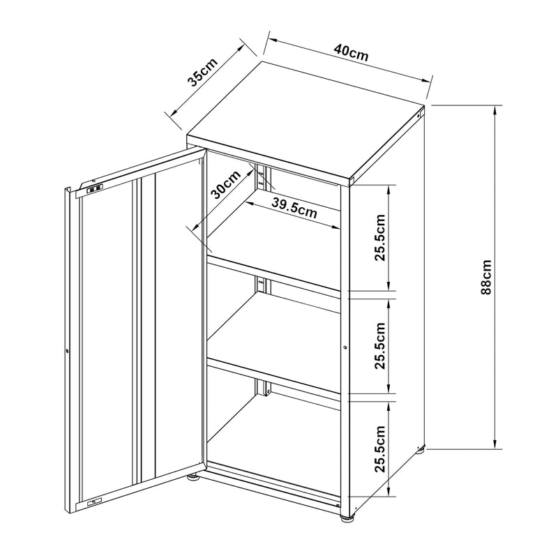 Croquis coté Armoire métallique Burlöv acier 88 x 40 x 35 cm [en.casa]