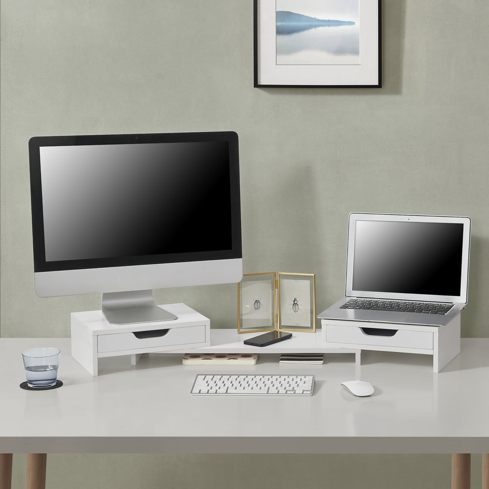 Monitorstandaard Marttila met 2 lades 60x22x11cm in verschillende kleuren [en.casa] - premiumXL