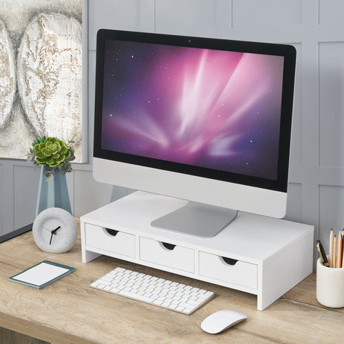 Monitorstandaard Ruovesi 12x51x25cm Wit [en.casa] - premiumXL