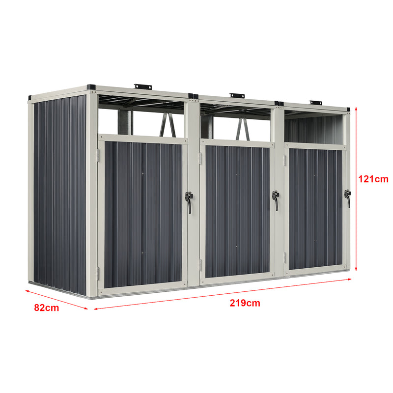 Croquis coté Cache poubelle Tarbek avec porte à poignée gris anthracite [pro.tec]