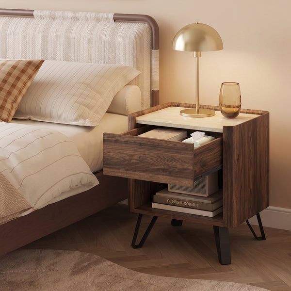 Table de chevet Trorlon 55 x 50 x 40 cm effet noyer travertin [en.casa]