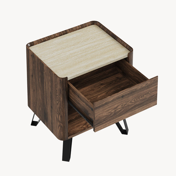 Table de chevet Trorlon 55 x 50 x 40 cm effet noyer travertin [en.casa]