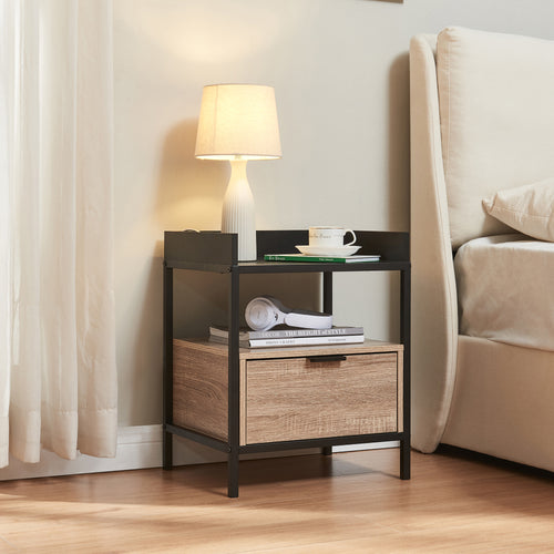 Table de chevet Belana 51x40x35 cm noir/effet chêne [en.casa] - premiumXL