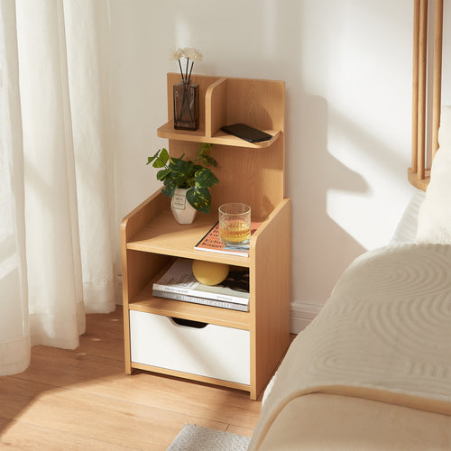 Nachtkastje Bordkak met opbergrek 75x35x30 cm eikenkleurig en wit [en.casa]