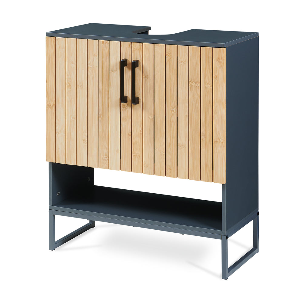 Wastafelonderkast Svanes 70x60x30 cm Donkergrijs/Natuur [en.casa]