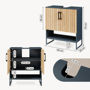 Wastafelonderkast Svanes 70x60x30 cm Donkergrijs/Natuur [en.casa]
