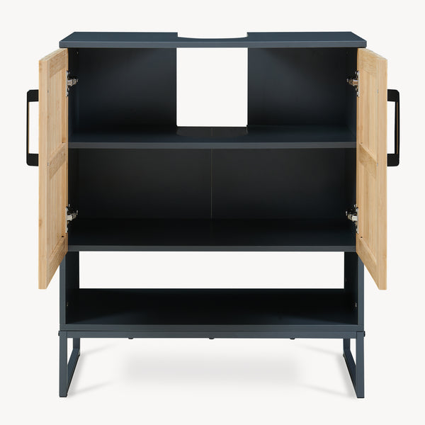 Wastafelonderkast Svanes 70x60x30 cm Donkergrijs/Natuur [en.casa]