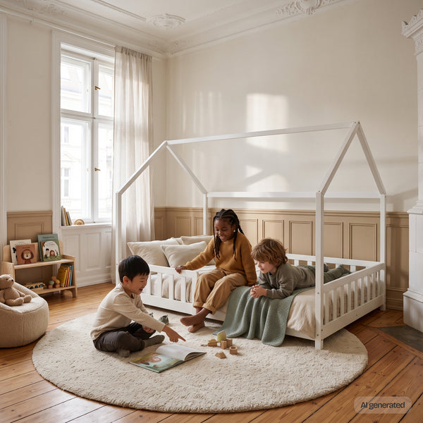 Kinderbed Hesel huisbed met matras en uitvalbeveiliging [en.casa] [neu.haus]