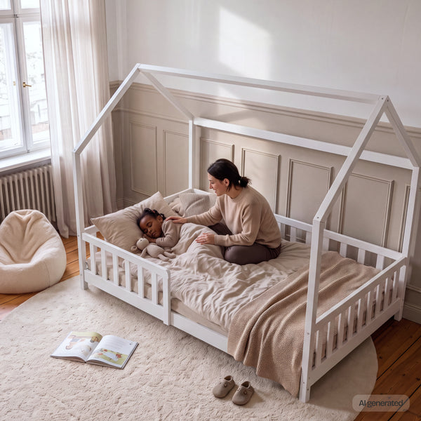 Kinderbed Hesel huisbed met matras en uitvalbeveiliging [en.casa] [neu.haus]