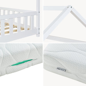 Kinderbed Hesel huisbed met matras en uitvalbeveiliging [en.casa] [neu.haus]