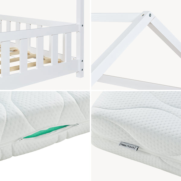 Kinderbed Hesel huisbed met matras en uitvalbeveiliging [en.casa] [neu.haus]