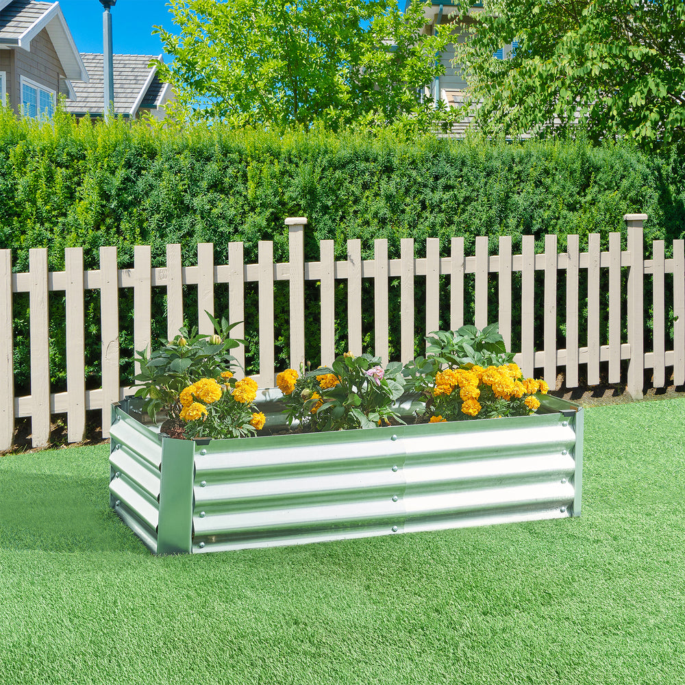 Plantenbak Celano verhoogde moestuinbak verzinkt staal zilverkleurig [en.casa]