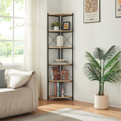Étagère à plantes Ulfborg 6 étagères 160x30x30 cm Noir/Aspect chêne [en.casa] - premiumXL