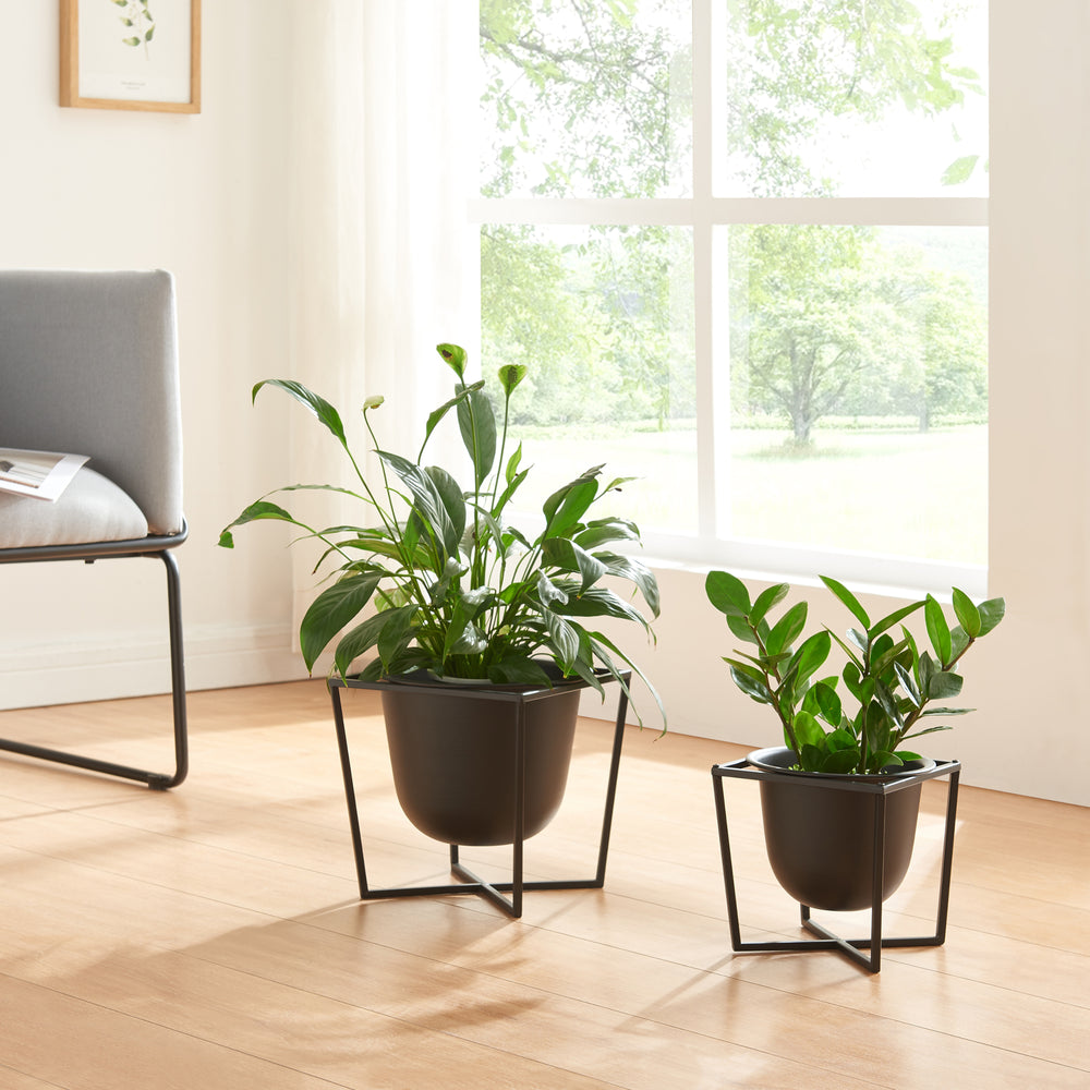 Plantenstandaard Nordmaling 2-delig Set Metaal Zwart [en.casa] - premiumXL