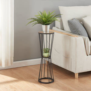 [en.casa] Plantenstandaard Fossbergom rond 62xØ20 cm zwart en eikenkleurig