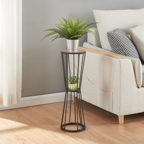 [en.casa] Plantenstandaard Fossbergom rond 62xØ20 cm zwart en eikenkleurig