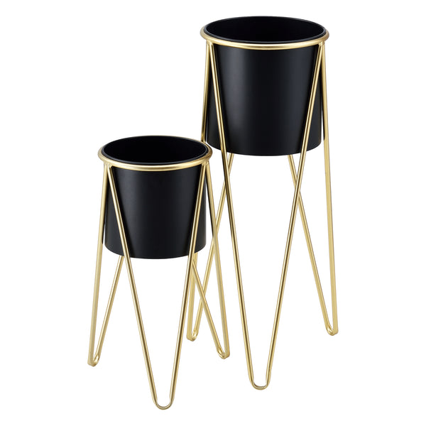 Set de 2 Supports de Plante Cache-pot Pot de Fleur Bac à Fleurs Vase Pieds Épingles à Cheveux Métal Tailles Différentes [en.casa] 