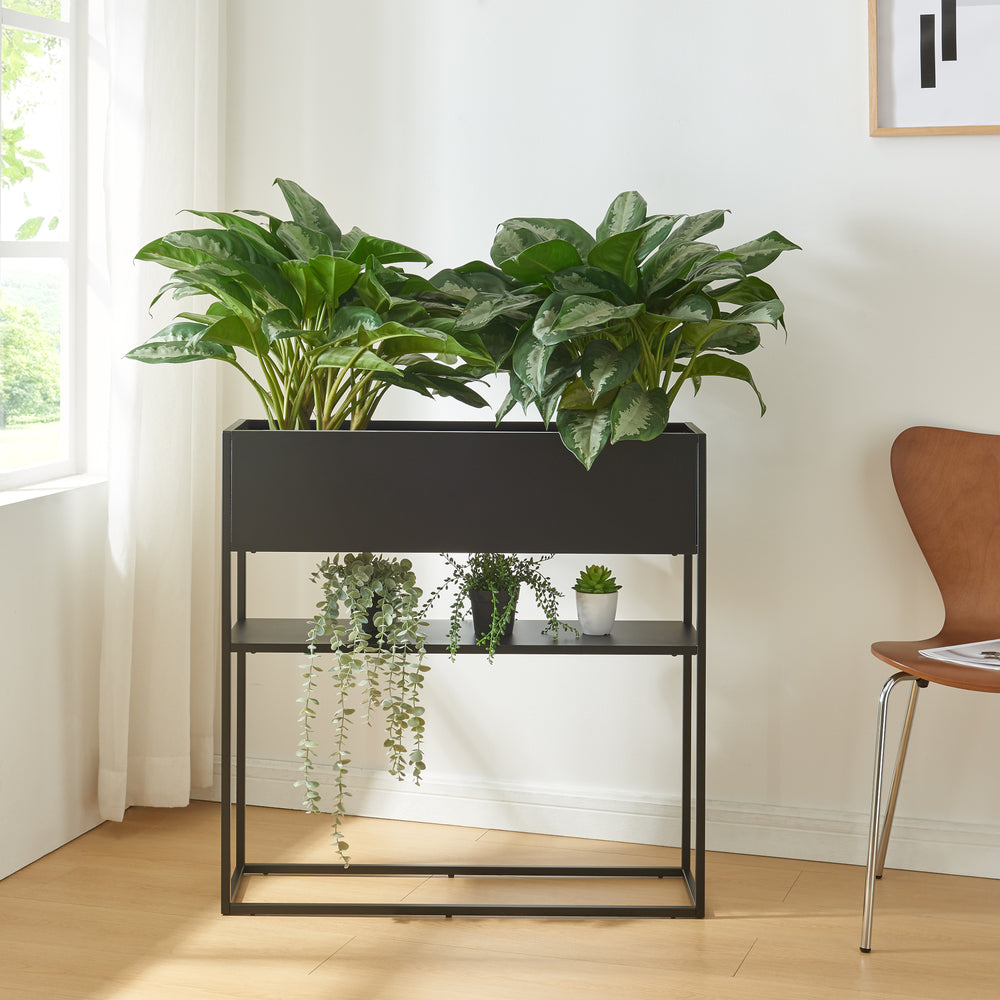 Porte-plantes surélevé Joensuu acier 80 x 80 x 25 cm noir [en.casa]