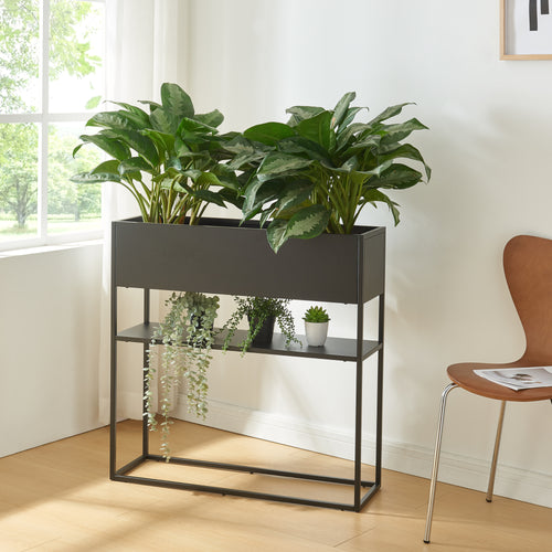 Porte-plantes surélevé Joensuu acier 80 x 80 x 25 cm noir [en.casa]