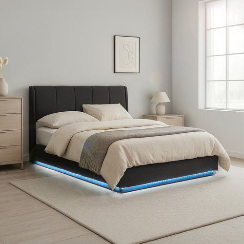 Tweepersoonsbed Tröstiar led bed met opbergruimte linnen [en.casa]