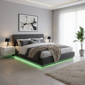 Tweepersoonsbed Tröstiar led bed met opbergruimte linnen [en.casa]