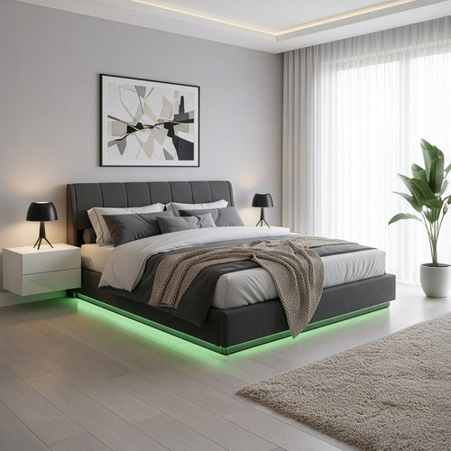 Tweepersoonsbed Tröstiar led bed met opbergruimte linnen [en.casa]