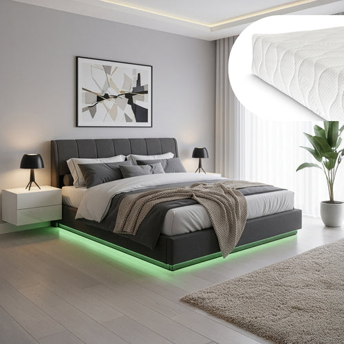 Tweepersoonsbed Tröstiar met matras en LED [en.casa]