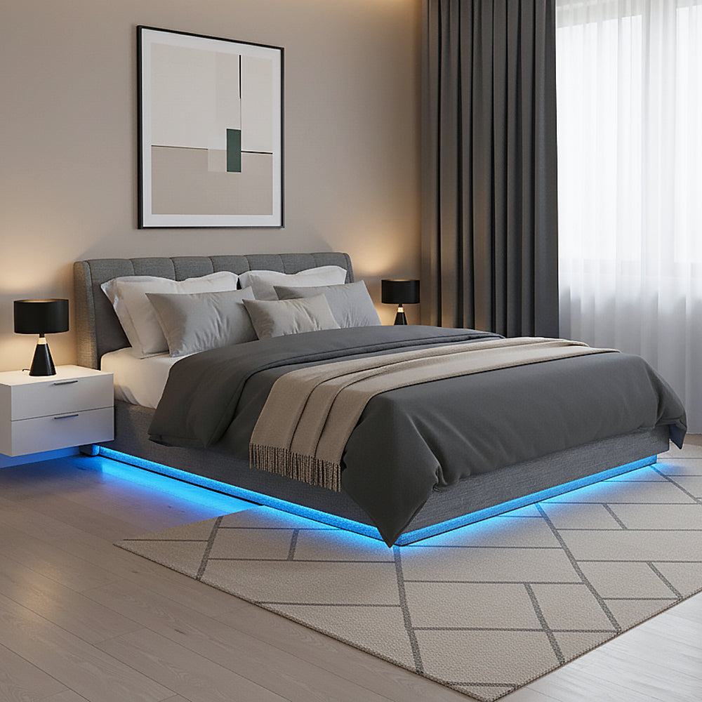 Tweepersoonsbed Tröstiar led bed met opbergruimte linnen [en.casa]