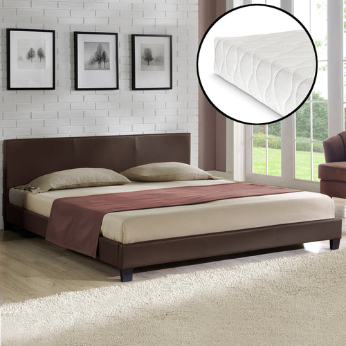 Corium sommier tapissier avec matelas (140 / 160 / 180 / 200x200cm)(7 couleurs)(mousse froide) - avec cuir-synthétique / housse cuir-synthétique / modèrne / avec  sommier à lattes /