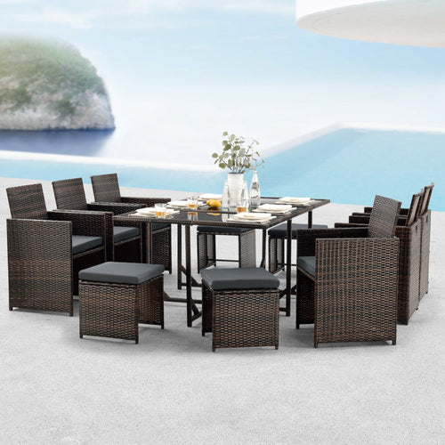 Salon de Jardin Laredo Acier Polyrotin Polyester couleurs différentes [en.casa]