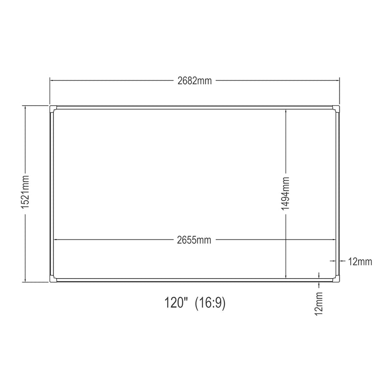 Croquis coté Écran de projection mural Väkhoga Full HD 4K 8K HDR [en.casa]