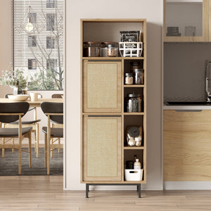 Keukenkast Kvænangen eikenkleurig rotan look en zwart [en.casa]